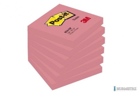 Bloczek samoprzylepny POST-IT (654N), 76x76mm, 1x100 kart., jaskrawy różowy