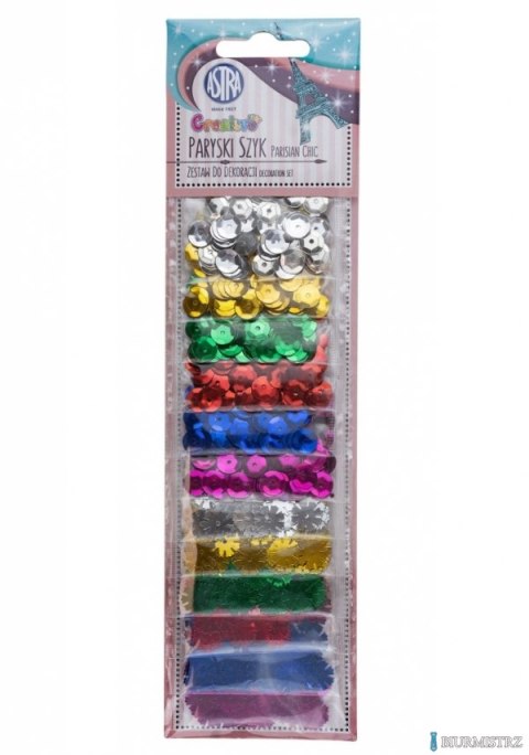 Cekiny zestaw Paryski Szyk mix 12 kolorów x 2g ASTRA, 335120002