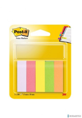 Znaczniki POST-IT (670/5), papier, 15x50mm, 5x100 kart., mix kolorów neonowy