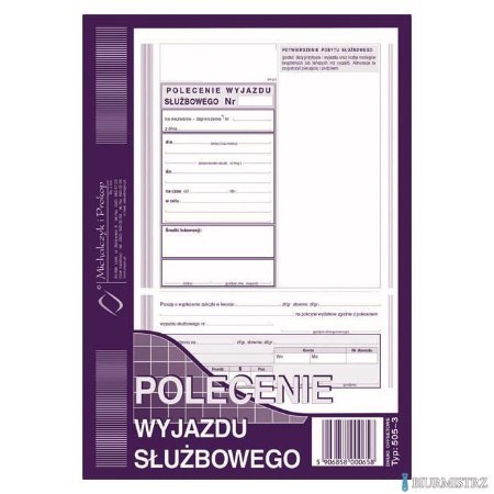 505-3 Polecenie wyjazdu służbowego, A5 40 kartek, MICHALCZYK&PROKOP
