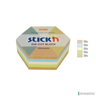 Notes sześciokąt, 61x70mm, mix 5 kol. pastelowych+ recykling, 250kart. Stickn 21828