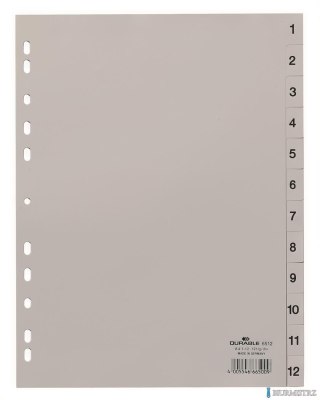 Przekładki PP A4 szare, nadr. indeks, 1-12, 1 0 części Szary 651210 DURABLE