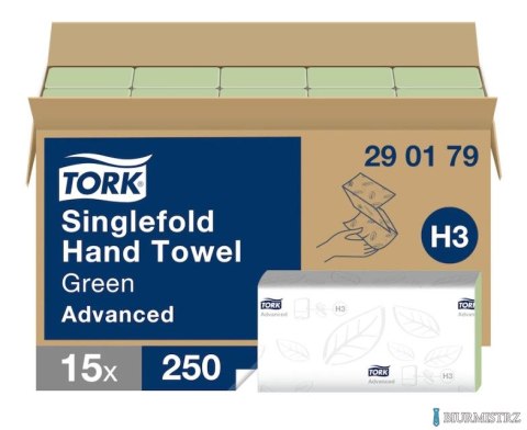 Ręcznik składny Advanced ZZ zielony 2 warstwy 3750 szt./kart H3 TORK 290179, 15x25