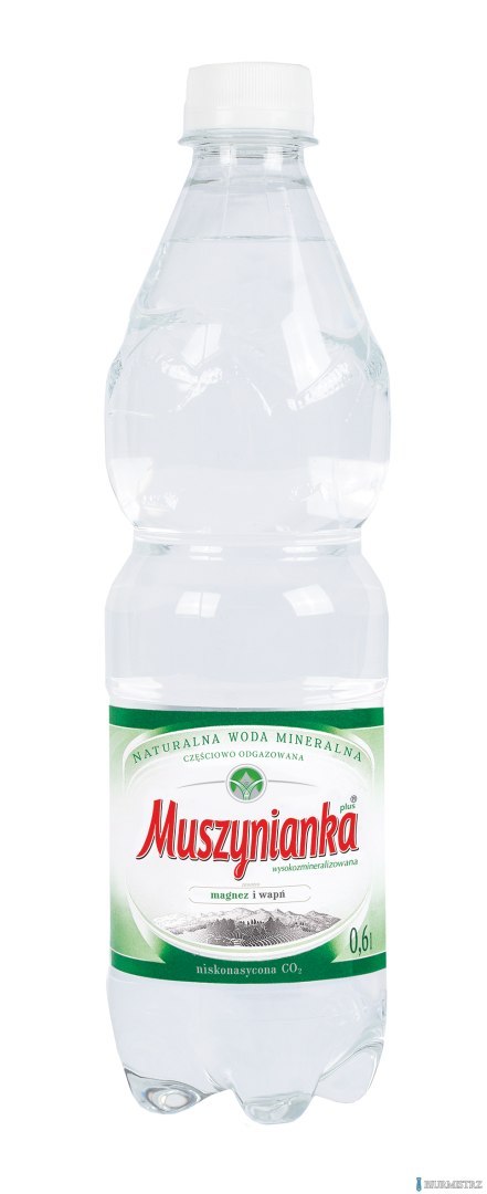 Woda MUSZYNIANKA 0.6l niskonasycona CO2 zgrzewka 8 szt. (zielona) KAUCJA