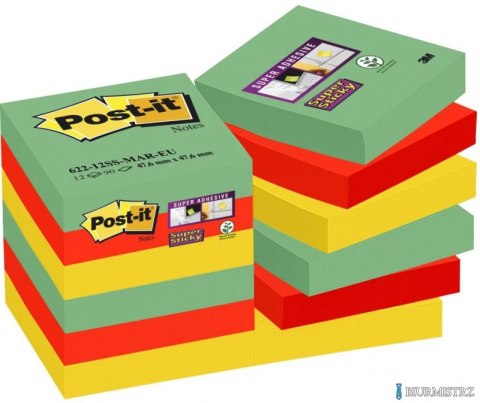 Bloczek samoprzylepny POST-IT_ Super Sticky (622-12SSMAR-EU), 47,6x47,6mm, 12x90 kart., paleta Marrakesz