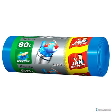 JAN NIEZBĘDNY Worki HD Easy-pack niebieskie wiązane 60l 20 szt. 32348