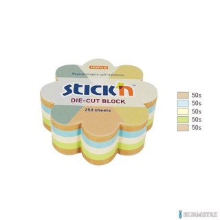 Notes kwiatek, 67x67mm, mix 5 kol. pastel+recykling 250kart. Stickn 21834
