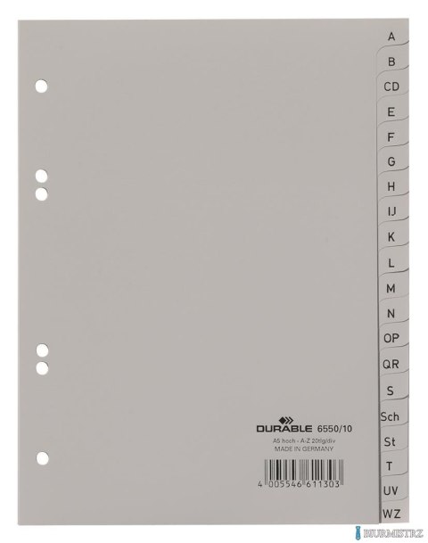 Przekładki A5 A-Z PP szare 6550 DURABLE