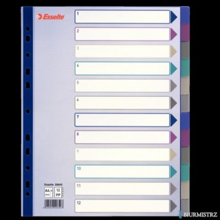 Przekładki plastikowe Multicolor PP, A4 Maxi - 12 kart Esselte, 20649