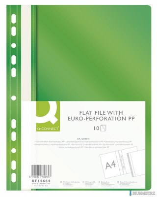 Skoroszyt Q-CONNECT, PP, A4, standard, 120/170mikr., wpinany, zielony KF15664
