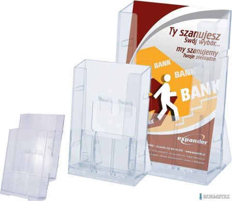 Stojak na ulotki A6, jedna kieszeń, LADIO, plastikowy, transparentny