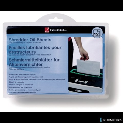 Arkusze Rexel do oliwienia ostrzy niszczarek , 12 szt. 2101948 SALE