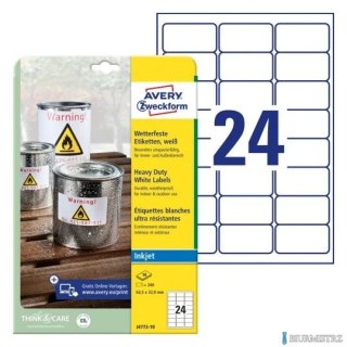 Etykiety Heavy Duty J4773-10 63,5 x 33,9 10ark Trwałe, poliestrowe, białe, Avery Zweckform