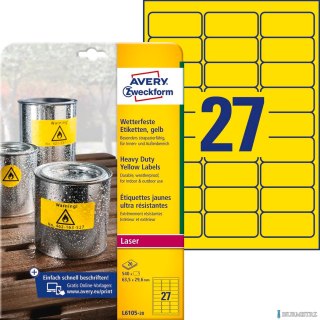 Etykiety Heavy Duty L6105-20 63,5 x 29,6 20 ark. żółte, poliestrowe, Avery Zweckform