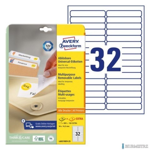Etykiety uniwersalne L6031REV-25 96 x 16,9 30ark Usuwalne, Avery Zweckform