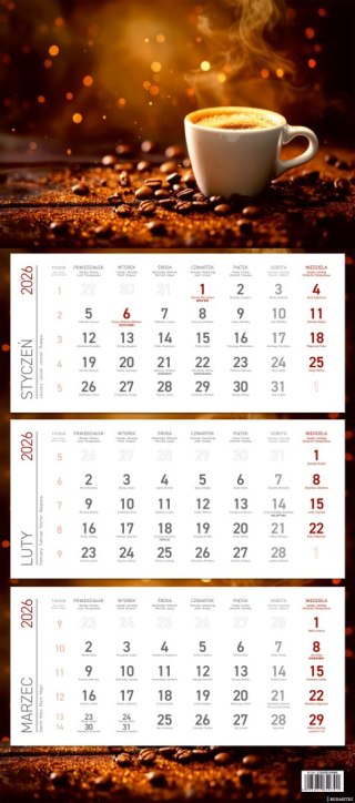 Kalendarz trójdzielny ekonomiczny KS045B KAWA 2026 WOKÓŁ NAS