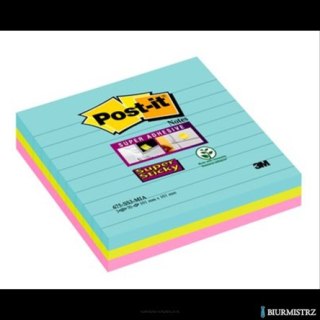 Karteczki samoprzylepne Post-it Super Sticky XL Miami w linię 101x101 mm 3x70 karteczek
