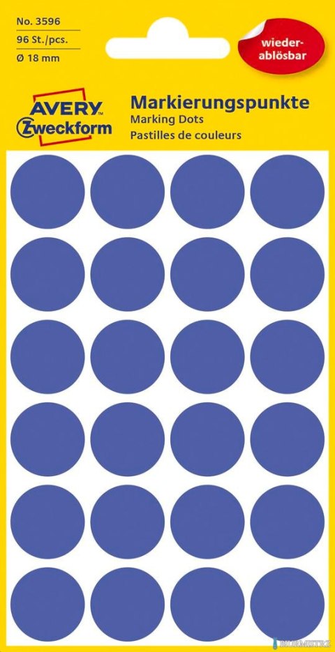 Kółka do zaznaczania niebieskie 18mm Usuwalne, Avery Zweckform 3596