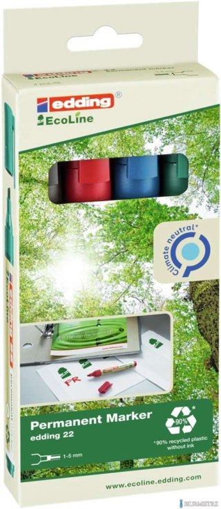 Markery EDDING permanentne ekologiczne 4 kol. etui ścięta końcówka 22/4s ed