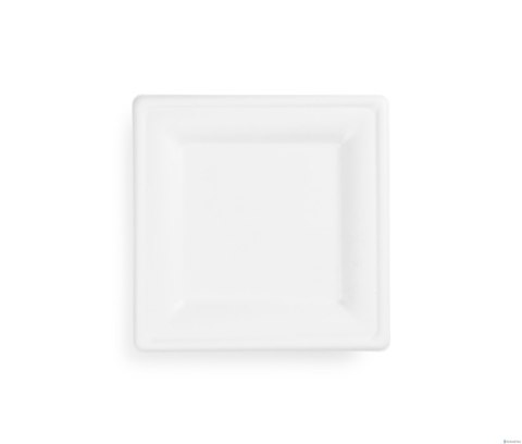 Talerz z trzciny cukrowej, kwadratowy 20x20cm, biały, op. 50 szt. 100% biodegradowalny 84586