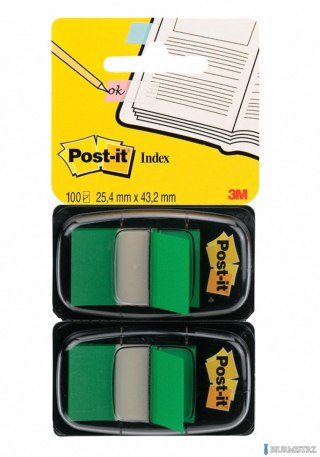 Zakładki indeksujące POST-IT_ (680-G2EU), PP, 25,4x43,2mm, 2x50 kart., zielone