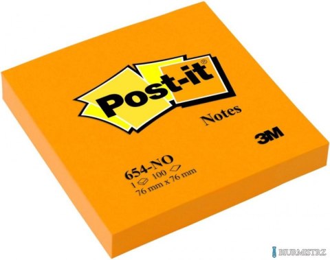 Bloczek samoprzylepny POST-IT_ (654N), 76x76mm, 1x100 kart., jaskrawy pomarańczowy