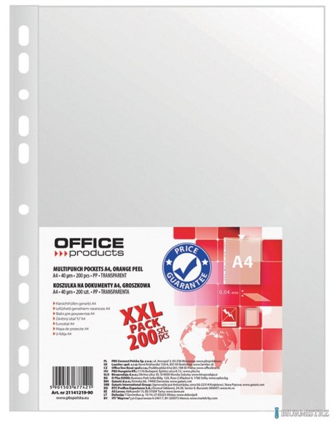 Koszulki na dokumenty , PP, A4, groszkowe, 40mikr., 200szt., typu OFFICE PRODUCTS 21141219-90