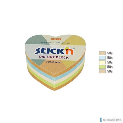 Notes serce, 64x67mm, mix 5 kol. pastel+recykling 250kart. Stickn 21837