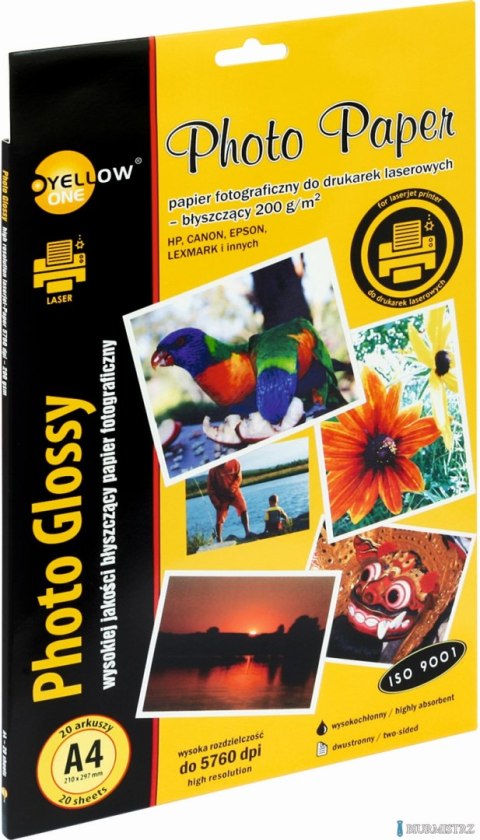 Papier fotograficzny laser błyszczący, 200 g/m, A4 20 arkuszy YELLOW ONE 150-1378
