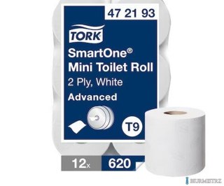 Papier toaletowy TORK Smart One (12 rolek) mini jumbo, 2 warstwy, kolor biały, makulatura z celulozą, 111m, T9 472193