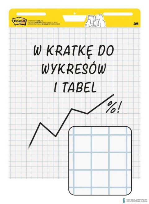 Samoprzylepne arkusze konferencyjne Post-it_ Super Sticky, na flipchart, 63,5x76,2cm, w kratkę do wykresów, 30 kart., białe