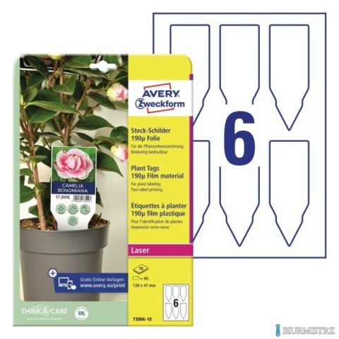 Tabliczki do oznaczania roślin, foliowe, 190_, 128 x 47 mm, 10 ark., Avery Zweckform T3006-10