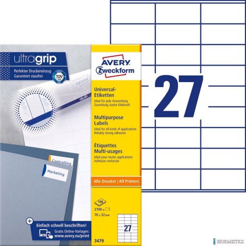 Trwałe etykiety uniwersalne 3479 70 x 32 100 ark Avery Zweckform