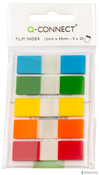 ZAKŁADKI INDEKSUJĄCE Q-CONNECT, PP, 12X45MM, 100 KART., ZAWIESZKA, MIX KOLORÓW KF14966