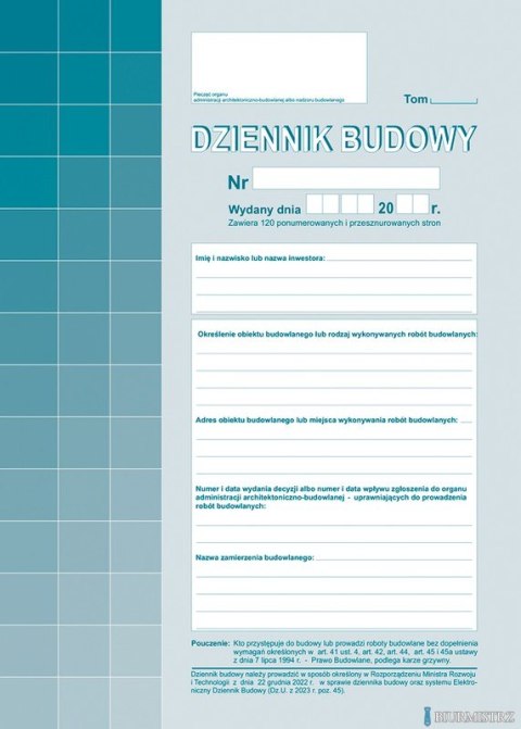 603-2Z Dziennik budowy 120stron A4 Michalczyk i Prokop