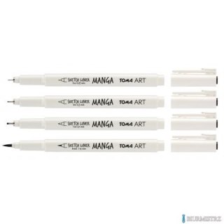 Cienkopisy MANGA 4 koncówki 0,03mm/03,mm/1,0mm/brush, TO-346 Toma