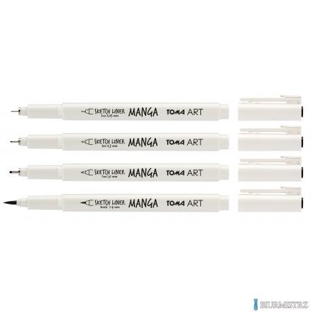 Cienkopisy MANGA 4 koncówki 0,03mm/03,mm/1,0mm/brush, TO-346 Toma