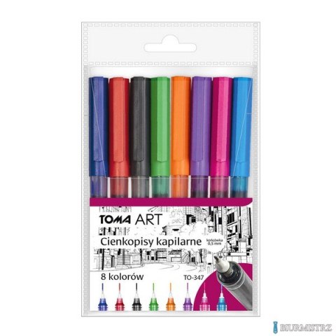 Cienkopisy kapilarne, końcówka 0,5mm, komplet 8 kolorów TO-347-8 Toma