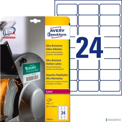 Etykiety UltraResistant L7912-10 63,5x33,9 10ark polietylenowe Avery Zweckform SALE