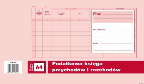 Podatkowa księga przychodów i rozchodów A4, 48 stron offset 10-K-1U DOTTS