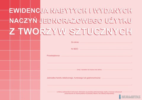 S-210-3 Ewidencja nabytych i wydanych naczyń jednorazowego użytku z tworzyw sztucznych A5 MICHALCZYK I PROKOP