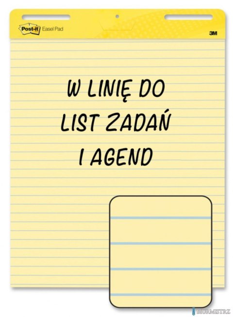 Samoprzylepne arkusze konferencyjne Post-it_ Super Sticky, na flipchart, 63,5x76,2cm, w linię do list zadań i agend, 30 kart., ż