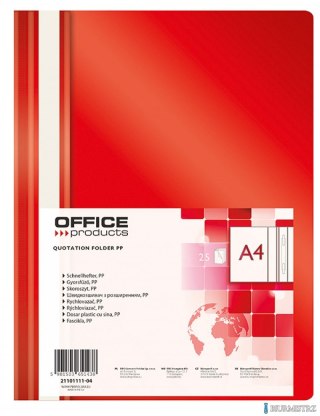 Skoroszyt , PP, A4, miękki, 100/170mikr., czerwony, typu OFFICE PRODUCTS 21101111-04