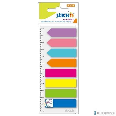 Zakładki indeksujące neon 8x25szt.(Paski+Strzałki) +Linijka STICKN 21346