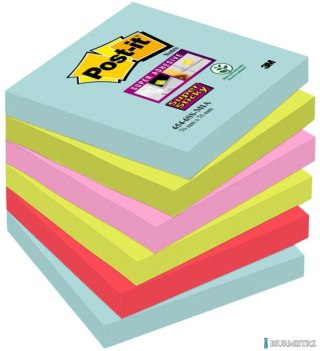 Bloczek samoprzylepny POST-IT_ Super sticky, (654-6SS-MIA), 76x76mm, 6x90 kart., paleta Miami