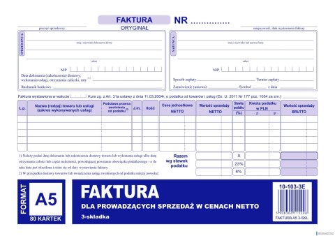 Faktura VAT netto (pełna) A5, 80 kartek (1+2) 10-103-3E DOTTS