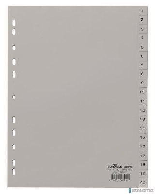 Przekładki PP A4 szare, nadr. indeks, 1-20, 2 0 części Szary 652210 DURABLE