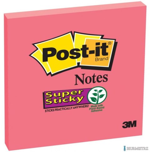 Bloczek samoprzylepny POST-IT_ Super Sticky (654-6SS-PO), 76x76mm, 1x90 kartek, różowy