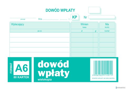 Dowód Wpłaty KP, A6 80 kartek, 10-401-5 DOTTS