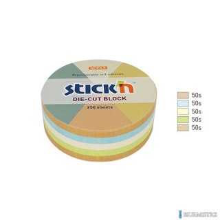 Notes koło, 67x67mm, mix 5 kol. pastel+recykling 250kart. Stickn 21831